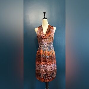 MARTIN+OSA 100% Silk Cowl Neck Sleeveless Sheath Printed Dress EUC Size 10